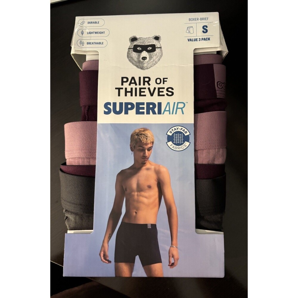 Pair of Thieves Men's 3pk SuperiAir Boxer Briefs Purple Pink Gray Size Small NEW